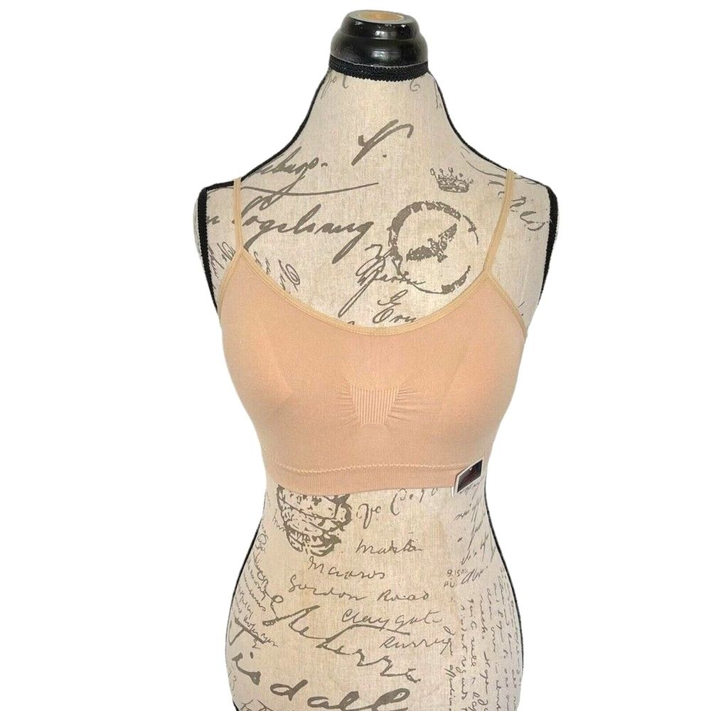 Rene Rofe Nude Padded Bra Size Small Sports Pleated Stretch Activewear Gym